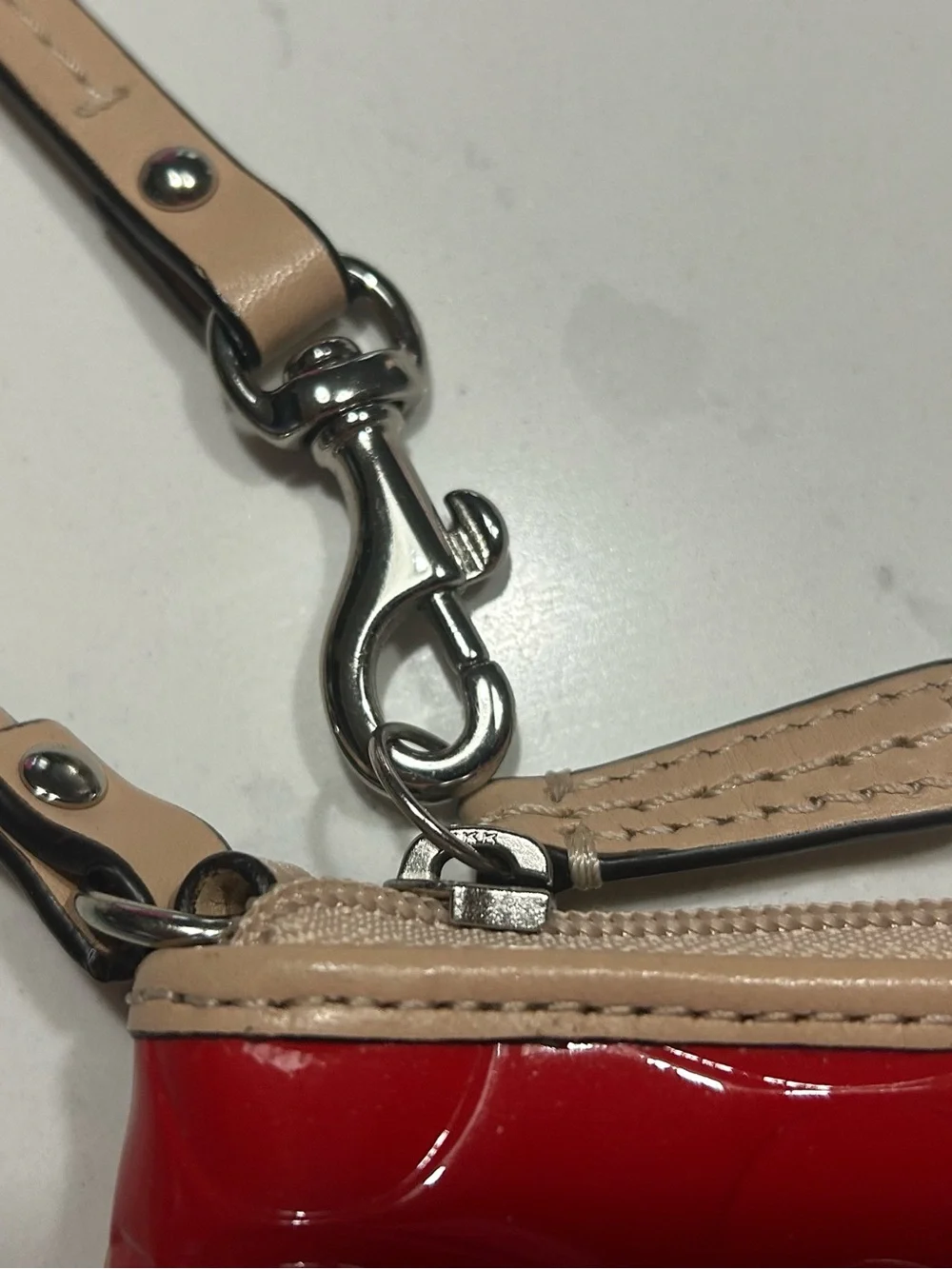Coach Red Patent Wristlet with Beige Trim